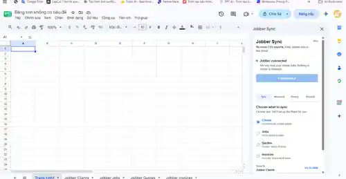 Jobber Sync for Google Sheets interface